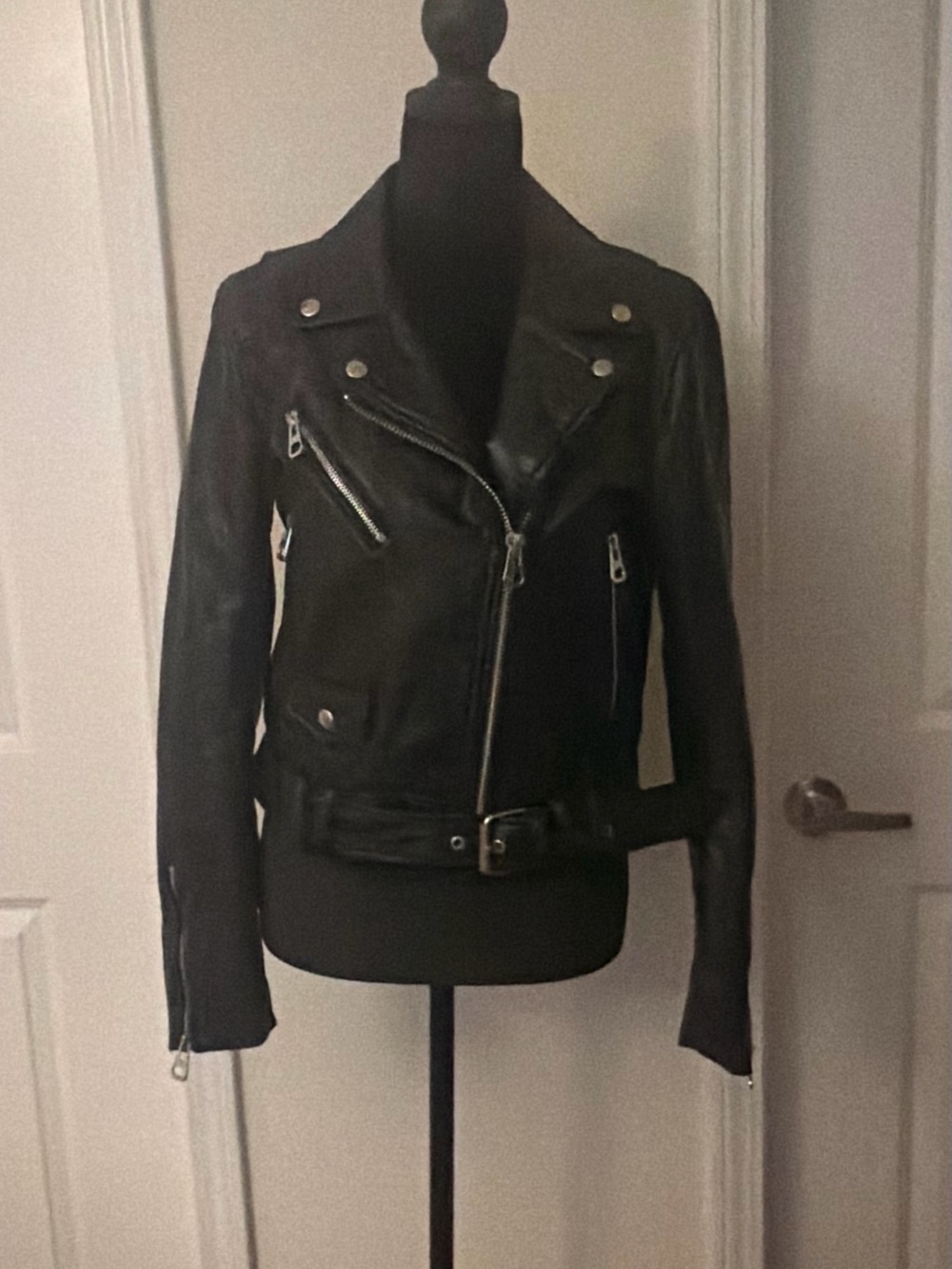 Zara Black Leather Asymmetric Moto Jacket